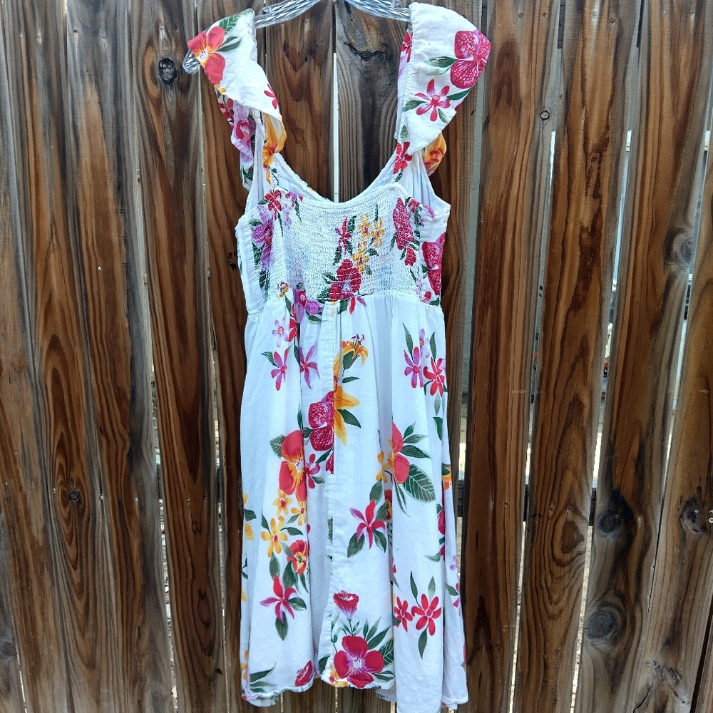 Tropical Floral Sundress Ruffle Off Shoulder Resort Beach Vacation Dress - Picture 2 of 10